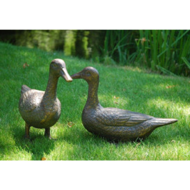 Pair of Ducks Garden Sculpture Cast Aluminium Ornament - thumbnail 1