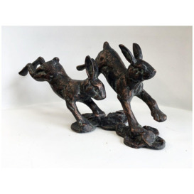 Running Rabbits Garden Sculpture Cast Iron Ornament - thumbnail 3