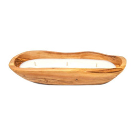 Home Fragrance Olive Wood Boat Soy Wax Candle 25cm Wild Fig