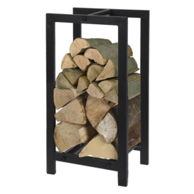 Metal Log Storage Modern Rectangular Firewood Holder Rack Shelf Stand Fireplace Indoor Black
