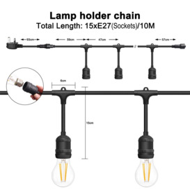 10M Drop Outdoor Garden String Lights with 15 Sockets E27 Holder, IP65 Commercial-Grade (Bulb not included) - thumbnail 3