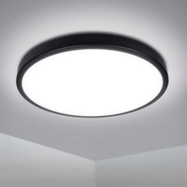 12W Bathroom LED Round Surface Mount Ceiling Light, IP54 28cm (Dia), 6500K, Black