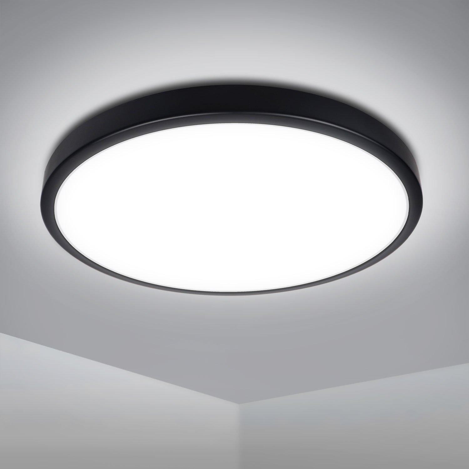 18W Bathroom LED round Surface Mount Integrated Ceiling Light Flush Light Cold White, Waterproof, Black, IP54, 33cm (Dia) - image 1