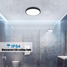 18W Bathroom LED round Surface Mount Integrated Ceiling Light Flush Light Cold White, Waterproof, Black, IP54, 33cm (Dia) - thumbnail 2