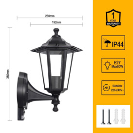 Outdoor PIR Wall Lantern Garden Light Black IP44 (6W transparent glass candle bulb included) - thumbnail 2