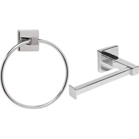 Silver Square Bathroom Toilet Roll Holder & Towel Ring Set - thumbnail 2