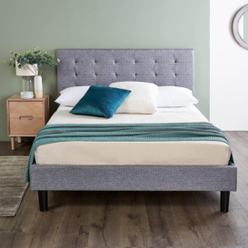 Grey Upholstered Bed Frame With Padded Headboard (No Mattress) - thumbnail 1