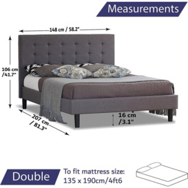 Grey Upholstered Bed Frame With Padded Headboard (No Mattress) - thumbnail 2