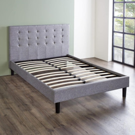 Grey Upholstered Bed Frame With Padded Headboard (No Mattress) - thumbnail 3