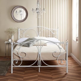 White Queen Size Metal Bed Frame with Crystal Finials