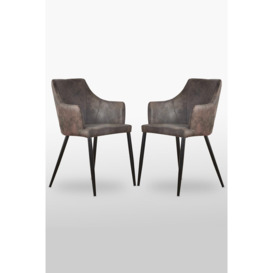 Set of 2 'Zarah Leather Dining Chairs' Upholstered Dining Armchair