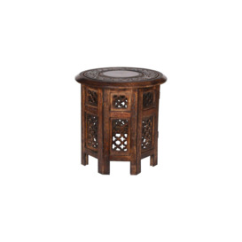 Antique Effect Round Carved Wooden Bedside End Table 30 x 30 x 30 cm - thumbnail 3