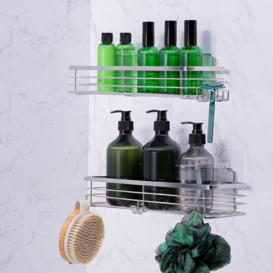 Shower Caddy Set x 2 Self Stainless Steel Adhesive Bathroom Shelves Rack Storage - thumbnail 3