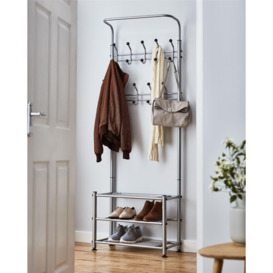 Clothes Stand Hallway Multi Purpose 18 Hooks Jackets Hats Bags 2 Shelves For Shoes - thumbnail 1