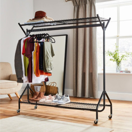 Clothing Rail Heavy Duty Hanging Clothes Shoe Hat Rack Shelves With Wheels 4ft x 5ft - thumbnail 1