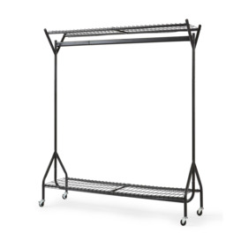 Clothing Rail Heavy Duty Hanging Clothes Shoe Hat Rack Shelves With Wheels 4ft x 5ft - thumbnail 3