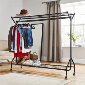 Clothing Rail Heavy Duty Hanging Clothes Shoe Hat Rack Shelves With Wheels 6ft x 5ft - thumbnail 1