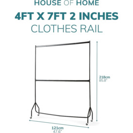 Clothes Rail Two Tier Heavy Duty Garment Hanging Rack In Black 4ft long x 7ft - thumbnail 2