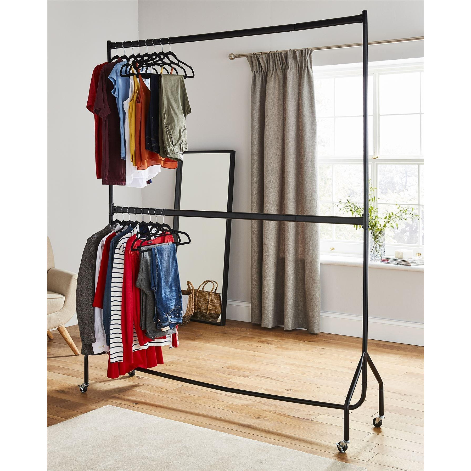 6ft long x 7ft Two Tier Heavy Duty Clothes Rail Garment Hanging Rack In Black - image 1