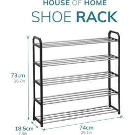 5 Tier Shoe Rack Freestanding Metal Rail Stand 15-20 Pairs Quick Build Black - thumbnail 3