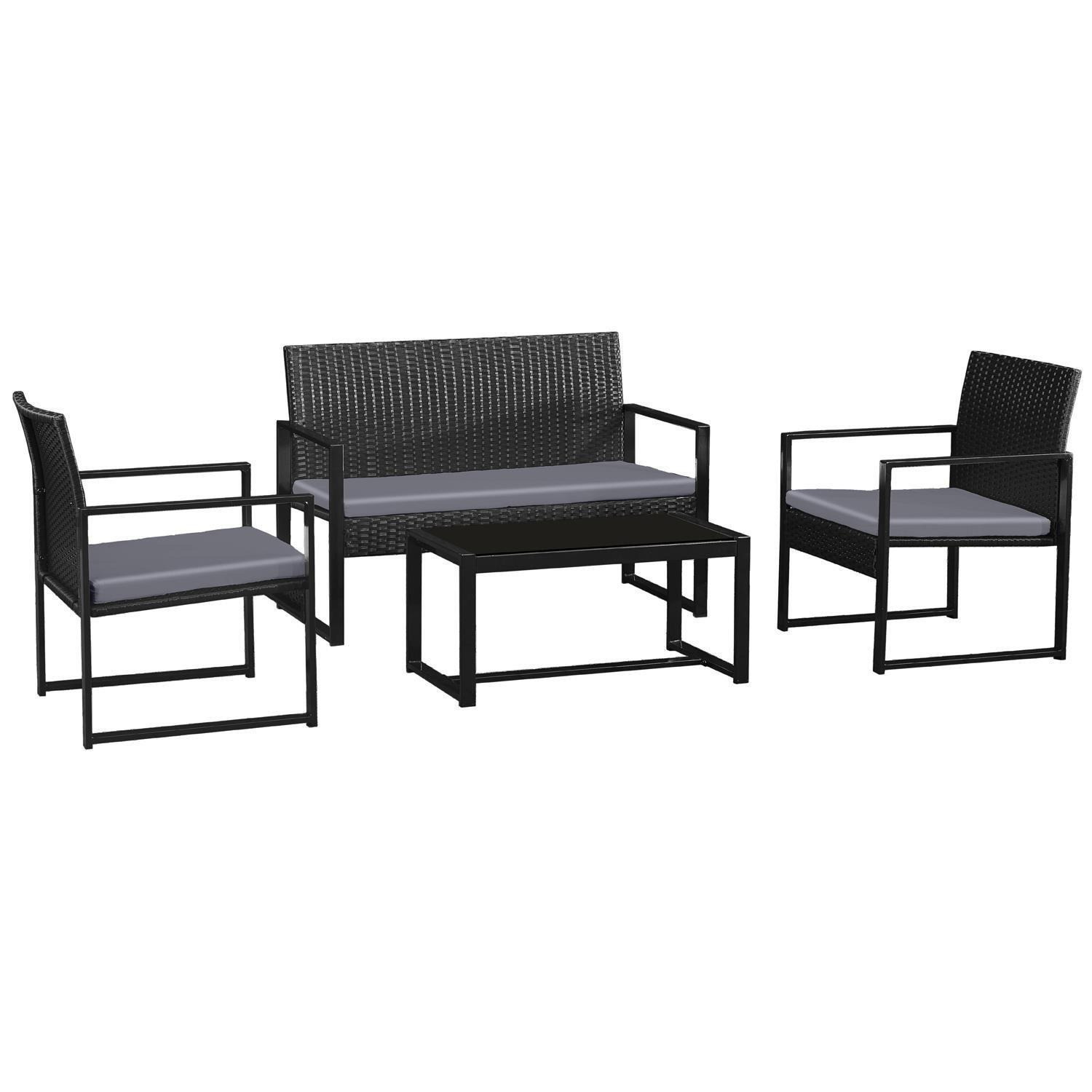 4pc Rattan Garden Furniture Outdoor Sofa Chairs Table Patio Set Grey Cushions - image 1
