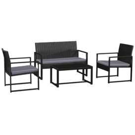 4pc Rattan Garden Furniture Outdoor Sofa Chairs Table Patio Set Grey Cushions - thumbnail 1