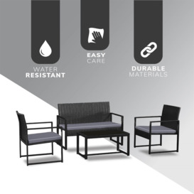 4pc Rattan Garden Furniture Outdoor Sofa Chairs Table Patio Set Grey Cushions - thumbnail 3