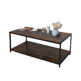 Coffee Table Rustic Wooden Grey Grain Finish Living Room Storage Shelf 2 Tier