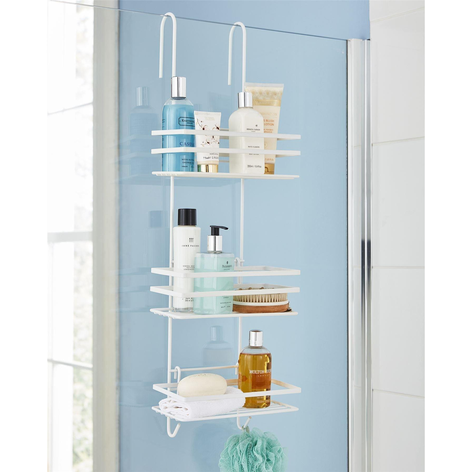 Shower Caddy 3 Tier Bathroom Over The Door Storage Organiser Hanging Basket With Shelving - image 1