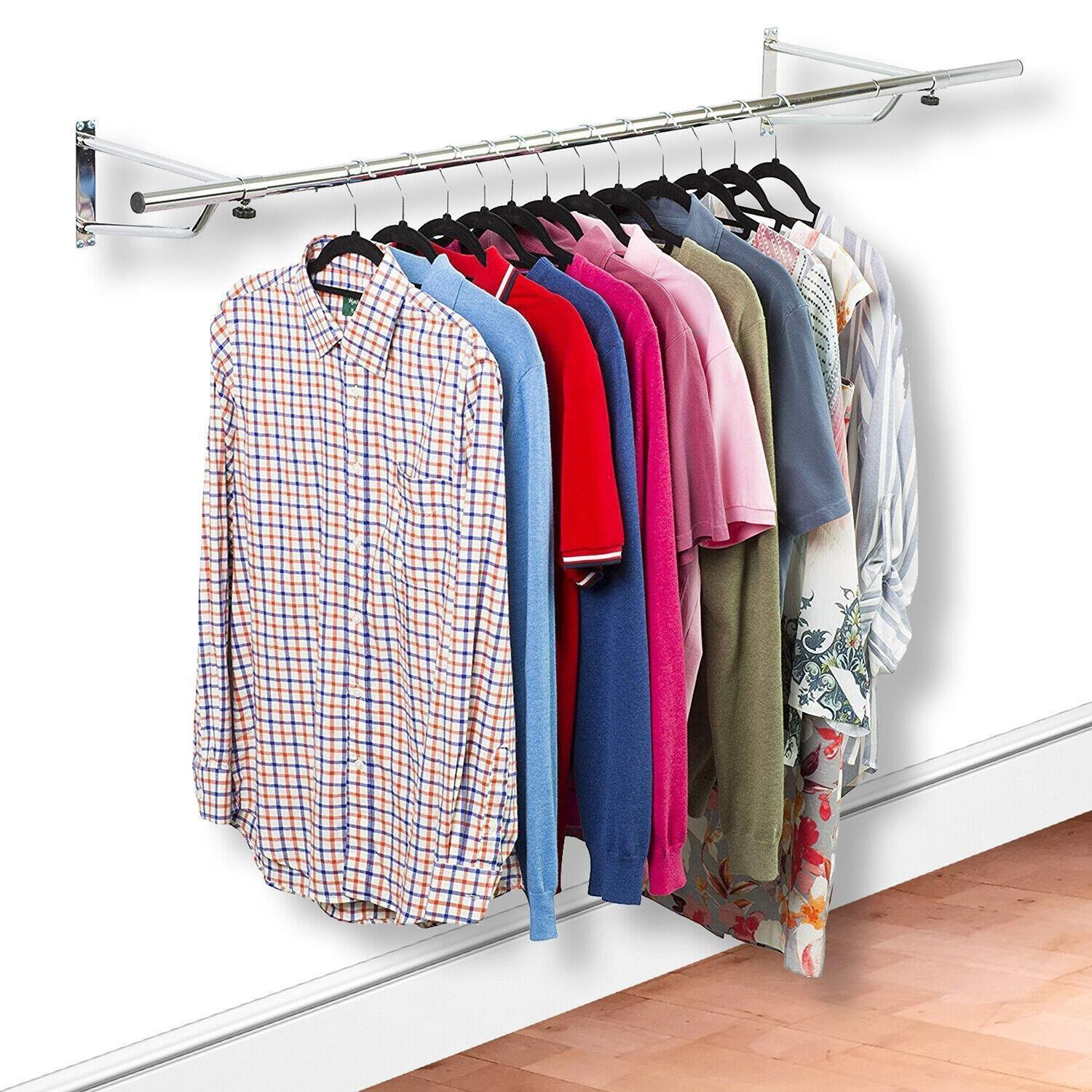 Clothes Rail Wall Mounted Garment Hanging Wardrobe Rack Storage Size 4ft Long - image 1