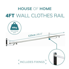 Clothes Rail Wall Mounted Garment Hanging Wardrobe Rack Storage Size 4ft Long - thumbnail 2