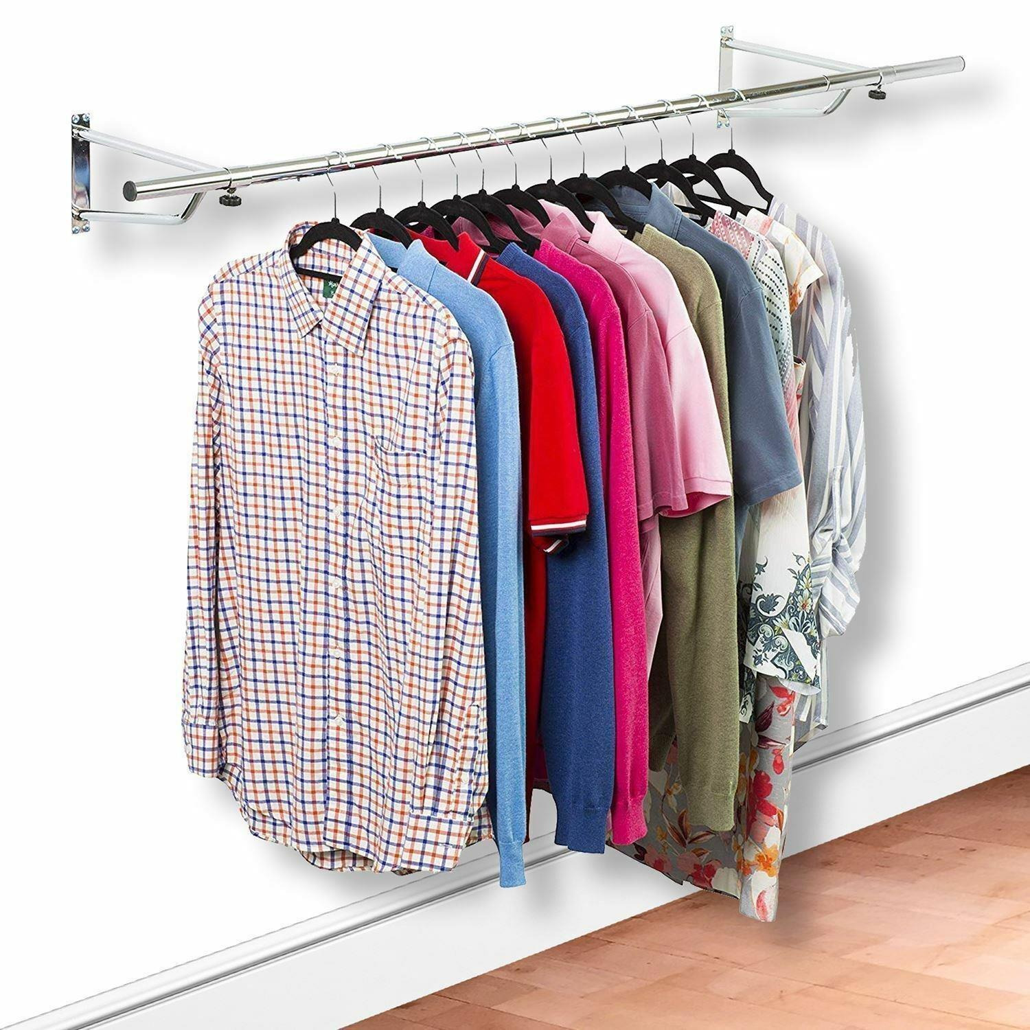 Clothes Rail Wall Mounted Garment Hanging Wardrobe Rack Storage 5ft Length - image 1