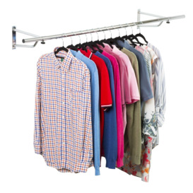 Clothes Rail Wall Mounted Garment Hanging Wardrobe Rack Storage 6ft Length - thumbnail 1