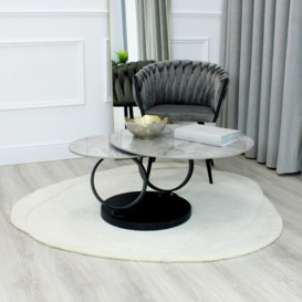 Grey Ceramic Swivel Coffee Table Marble Effect With Black Base