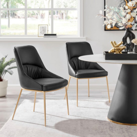 Modern Faux Leather Dining Chairs With Gold Metal Legs Set Of 2 ( Black or Beige ) - thumbnail 1