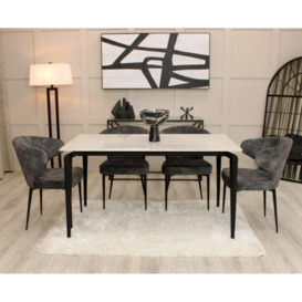 Luxury Marble Kitchen Dining Table Rectangular With Stainless Steel Black Legs