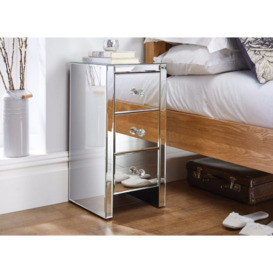 Murano Slim 3 Drawer Mirrored Square bedside Table With Crystaline Shaped Handles - thumbnail 2