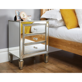 Venice Contemporary 3 Drawer Silver Framed Mirrored Bedside TableWith Crystaline Shaped Handles - thumbnail 2