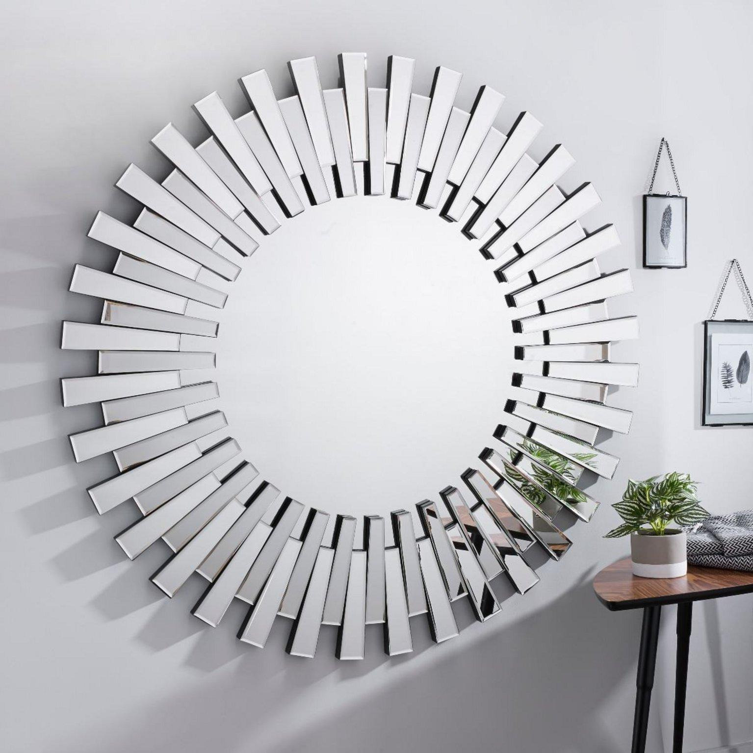 Starburst Large 120cm 3D Silver Round Sunburst Modern Hallway Bedroom Dining And Living Room Mirror - image 1