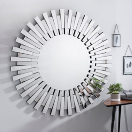 Starburst Large 120cm 3D Silver Round Sunburst Modern Hallway Bedroom Dining And Living Room Mirror - thumbnail 1