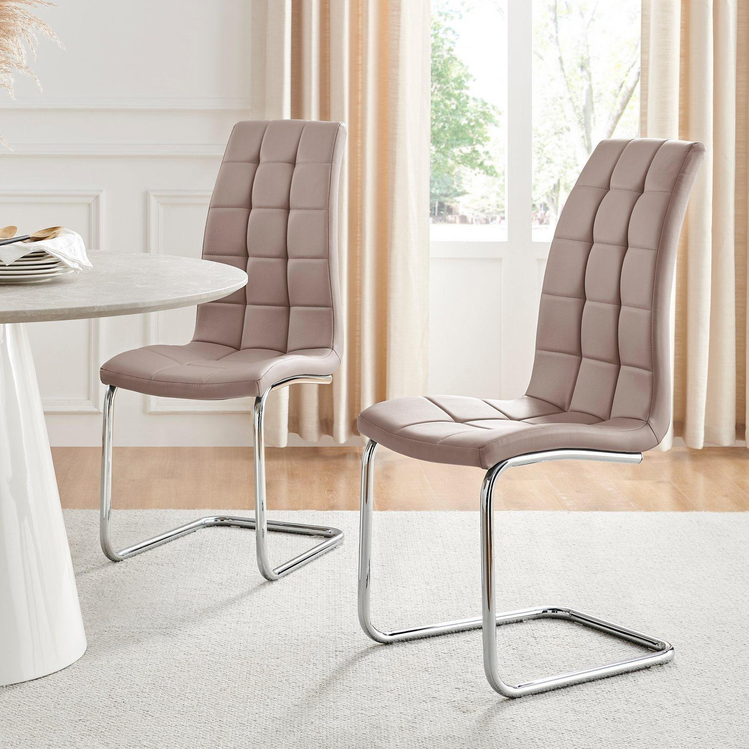 Set of 2 Murano Deep Cushioned Soft Touch Faux Leather Dining Chairs With Silver Chrome Metal Legs - image 1