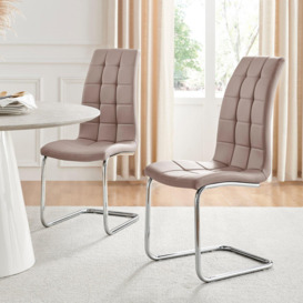 Set of 2 Murano Deep Cushioned Soft Touch Faux Leather Dining Chairs With Silver Chrome Metal Legs