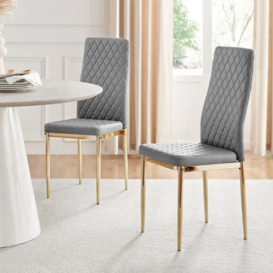 Set of 4 Milan High Back Soft Touch Diamond Pattern Faux Leather Dining Chairs With Gold Chrome Metal Legs