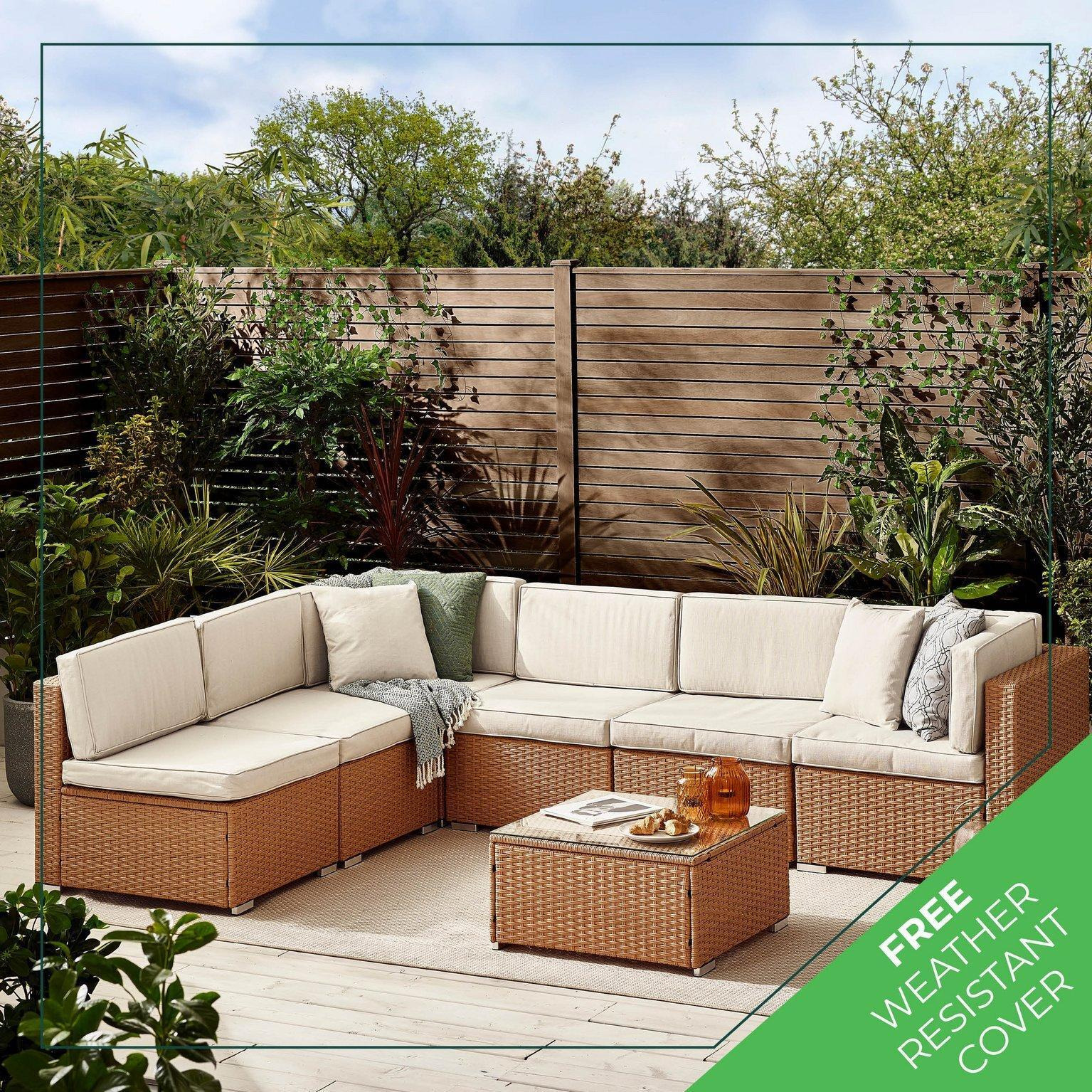 Orlando 6 Seat Modular Outdoor Garden Sofa - Rattan Garden Sofa with Thick Cushions - Garden Coffee Table - image 1