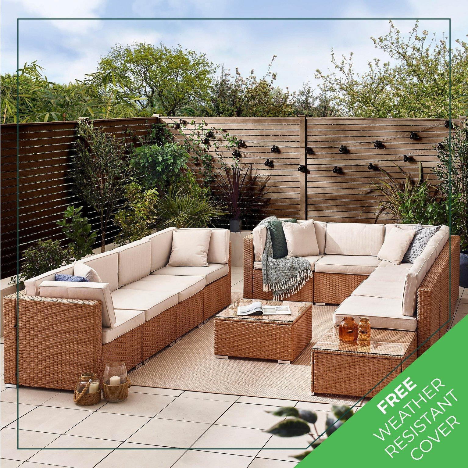 Orlando 10 Seat Modular Outdoor Garden Sofa - PE Rattan Garden Sofa with Cushions - Two Garden Coffee Table - image 1