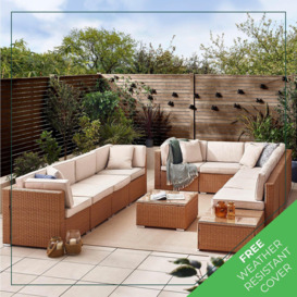 Orlando 10 Seat Modular Outdoor Garden Sofa - PE Rattan Garden Sofa with Cushions - Two Garden Coffee Table - thumbnail 1