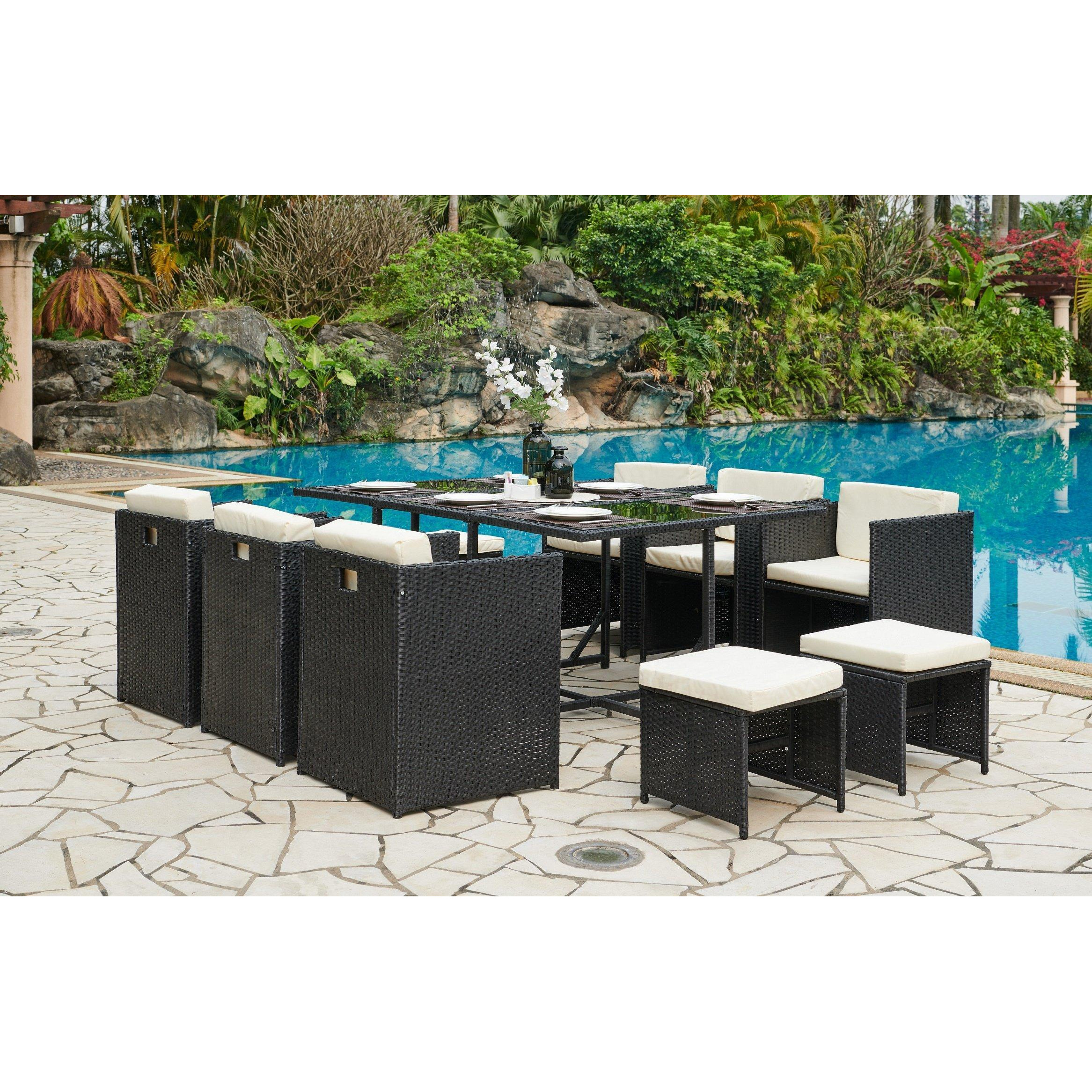 Vigo Rattan Garden Furniture Outdoor 11 Piece Cube Set Conservatory Patio Dining