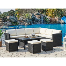 Kos Rattan Corner Group Garden Furniture Set Outdoor Coffee Table Sofa Stool