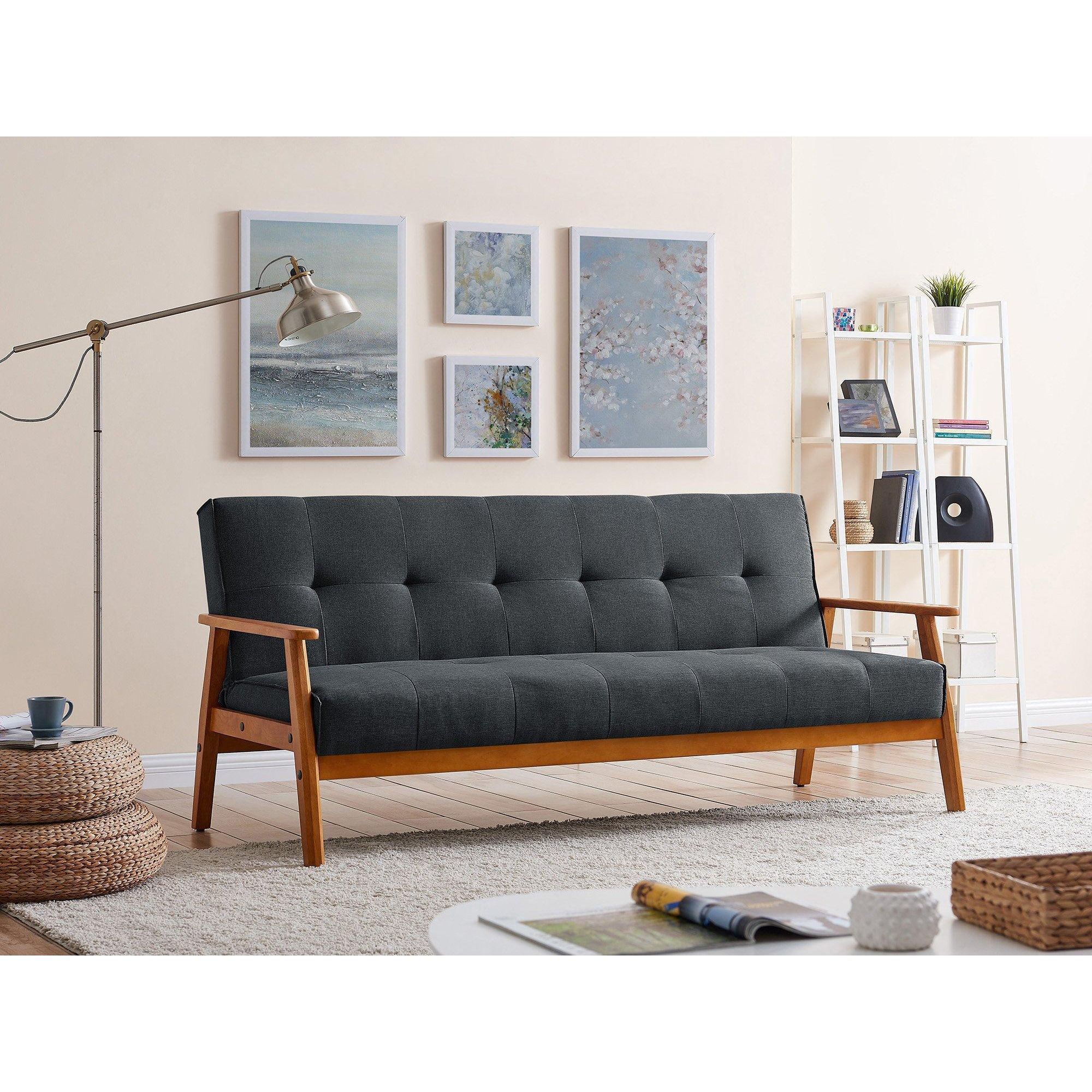 Langford Fabric Sofa Bed Scandinavian Style with Wooden Armrests and Legs - image 1