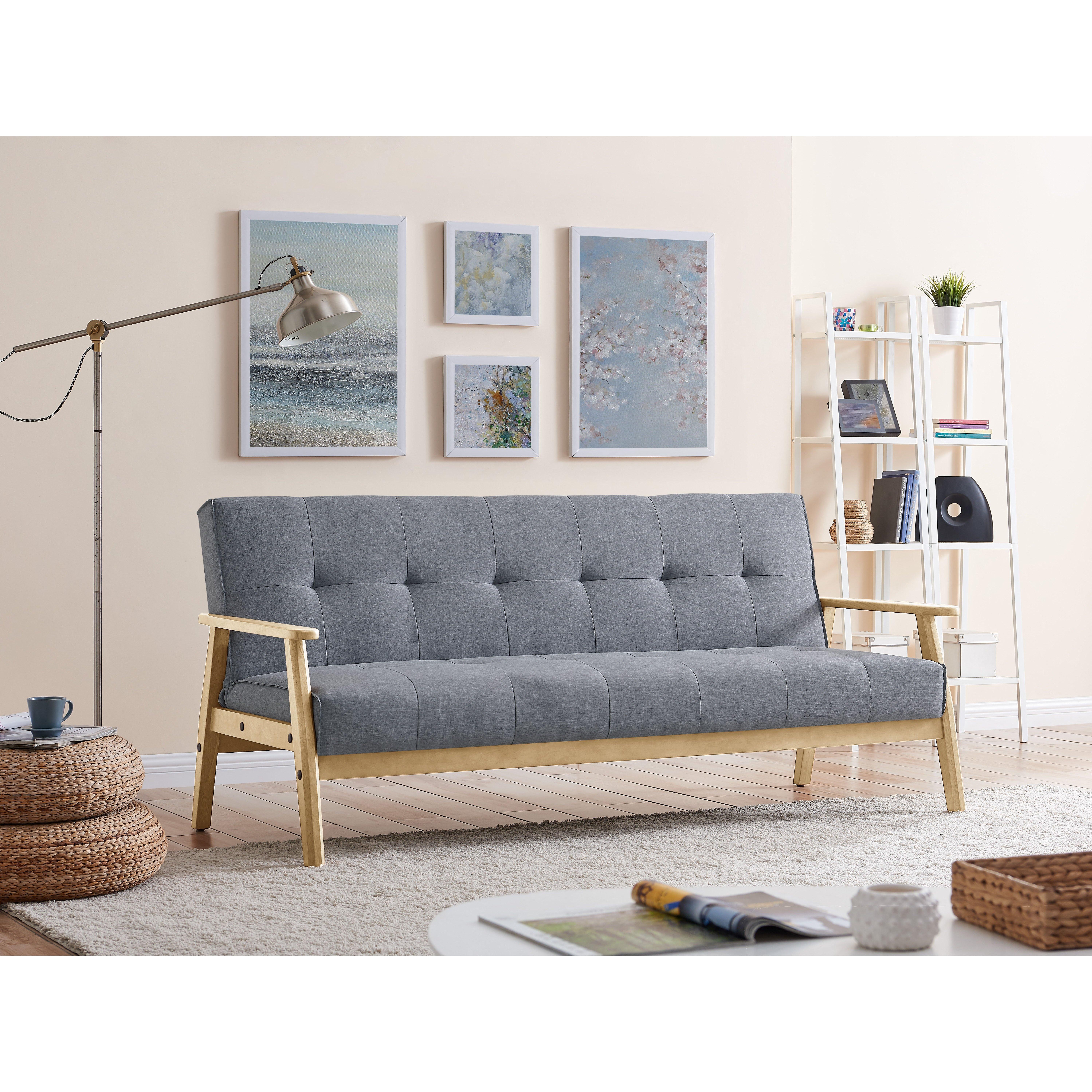 Langford Fabric Sofa Bed Scandinavian Style with Wooden Armrests and Legs - image 1